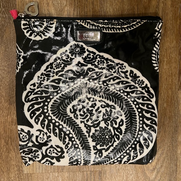 Gigi Hill tall cosmetic large makeup zipper pouch bag Black & White Paisley - Picture 5 of 8